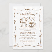 シンプル A ベイビー は コーヒーを淹れている ベイビーシャワー 招待状 (正面)