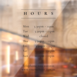 シンプル Black Opening Hours Timings(黒ミニマルの開始時間のタイミング) ウィンドウサイン