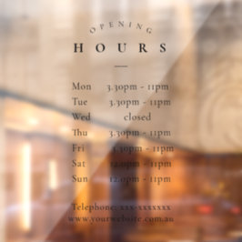 シンプル Black Opening Hours Timings(黒ミニマルの開始時間のタイミング) ウィンドウサイン