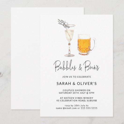 シンプル Bubbles & Brews Copples Shawer  招待状 (正面/裏面)