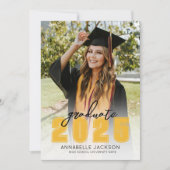 シンプル Class 2025 卒業写真 ゴールド 卒業 案内状 (正面)