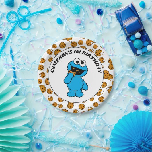 シンプル Cookie Monster 1歳の誕生日 ペーパープレート (パーティー)