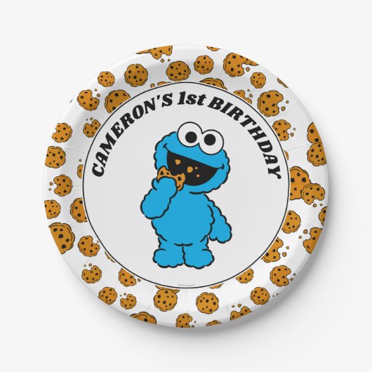 シンプル Cookie Monster 1歳の誕生日 ペーパープレート (正面)