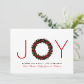 シンプル「Joy」クリスマスリース シーズンカード (スタンド正面)