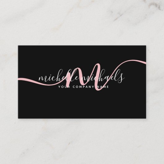  シンプル Pink 淡い色の Monogram Script Black  名刺 (正面)