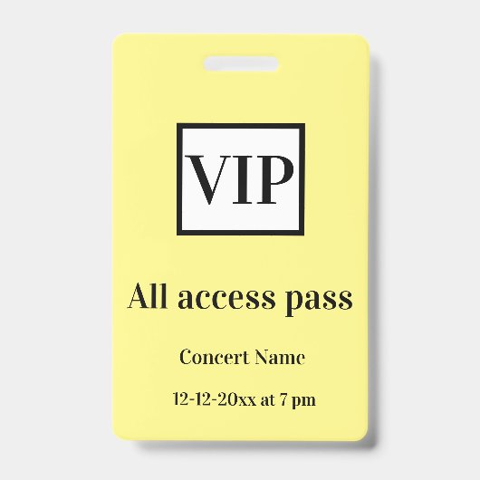 シンプル vip all access pass concert name causes バッジ (正面)
