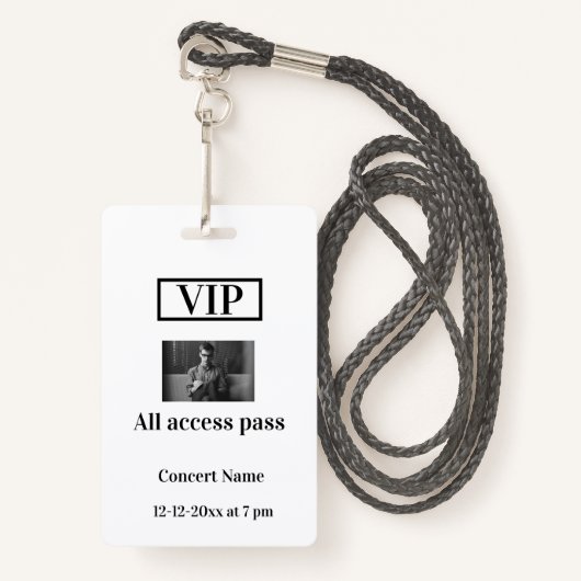 シンプル vip all access pass concert name causes バッジ (正面ランヤード)