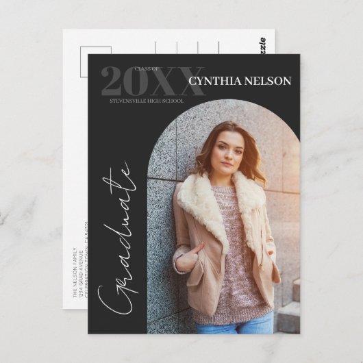 シンプルArch Photo Black卒業発表 ポストカード (正面/裏面)