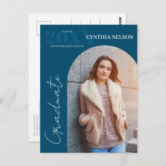 シンプルArch Photo Blue卒業発表 ポストカード (正面/裏面)