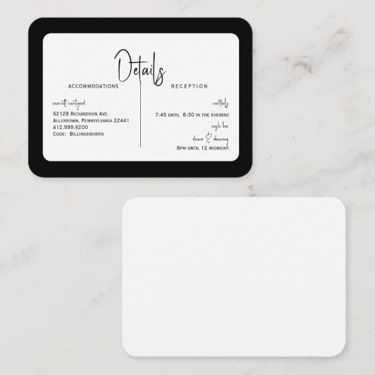 シンプルB/Wの結婚詳細丸キャッシュバー エンクロージャーカード (正面/裏面)