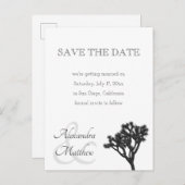 シンプルB&Wジョシュアの木の結婚式の日付を保存 案内ポストカード (正面/裏面)