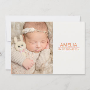シンプルBaby Girl Photo Monogram Birth Announcement 招待状