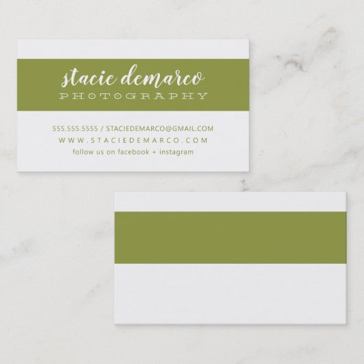シンプルBANDモダン plain clean olive green white 名刺 (正面/裏面)
