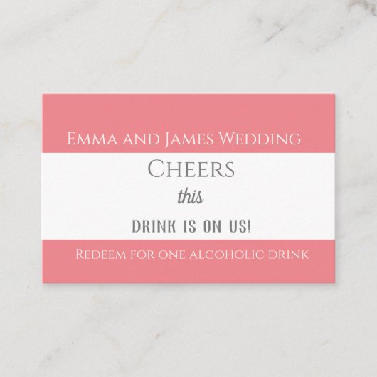 シンプルBasic Pinkの結婚Drink Token 名刺 (正面)