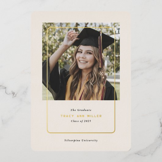 シンプルBeige、ミニマル卒業発表 箔シーズンカード (正面)