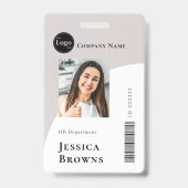 シンプルBeige Business Employeeバーコード バッジ (Front)