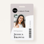 シンプルBeige Business Employeeバーコード バッジ (正面)