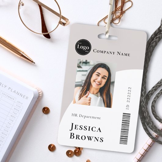 シンプルBeige Business Employeeバーコード バッジ