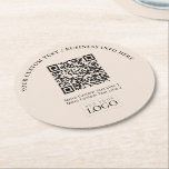 シンプルBeige Business Logo QRコードプロモーション ラウンドペーパーコースター<br><div class="desc">この詳細コースターを使用してブランドのパーソナライズされた紙をビジネスに追加。このデザインは、ロゴとQRコードのテンプレートを備えている。（透明な背景pngファイルを使用してコマンドを再実行）このバーコースターはカスタム、レストラン、カフェ、、宴会、またはイベントに使用できる。私の店BaraBomStudioではさらに多くのビジネス用品が用意されている。</div>