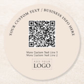シンプルBeige Business Logo QRコードプロモーション ラウンドペーパーコースター (正面)