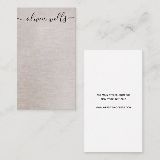 シンプルBeige Signature Script Earring Display 名刺 (正面/裏面)