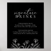 シンプルBlackのモダン結婚Signature Drinks Sign ポスター (正面)