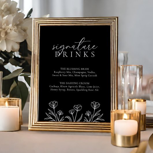 シンプルBlackのモダン結婚Signature Drinks Sign ポスター