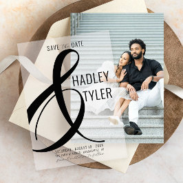 シンプルBLACKモダン Overlay Wedding日付を保存 ベラム紙招待状