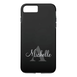 シンプルBlack Gray Your Monogram パーソナライズされた iPhone 8 Plus/7 Plusケース