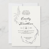 シンプルBlack Leaf Script Virtualの結婚 招待状 (正面)