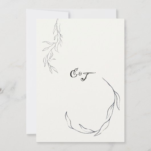 シンプルBlack Leaf Script Virtualの結婚 招待状 (裏面)