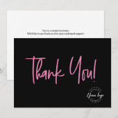シンプルBlack Pink Company Logo Social Thank You サンキューカード (正面/裏面)