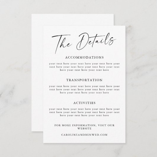 シンプルBlack Scriptの結婚詳細テンプレート エンクロージャーカード (正面/裏面)