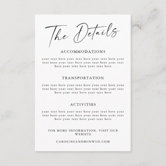 シンプルBlack Scriptの結婚詳細テンプレート エンクロージャーカード (正面)