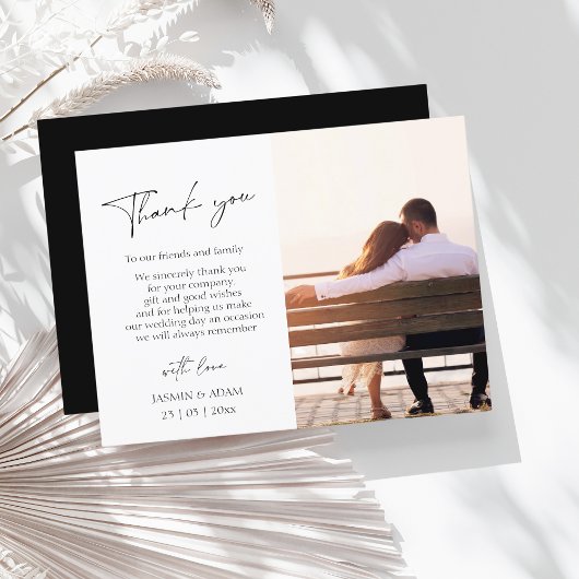 シンプルBlack Script Photo's 結婚 Thank You ポストカード