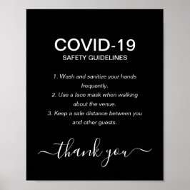 シンプルBlack & White Covid Safety Guidelinesパーティー ポスター