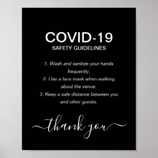 シンプルBlack & White Covid Safety Guidelinesパーティー ポスター