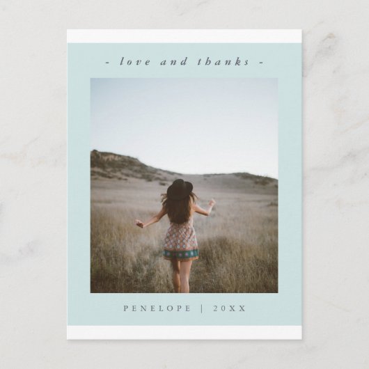 シンプルBlue Graduation Thank You Photo ポストカード (正面)