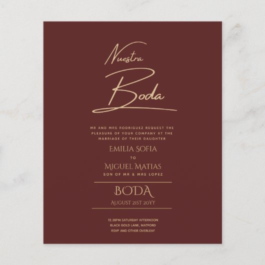 シンプルBODA結婚の文字スペインののみInv チラシ (正面)