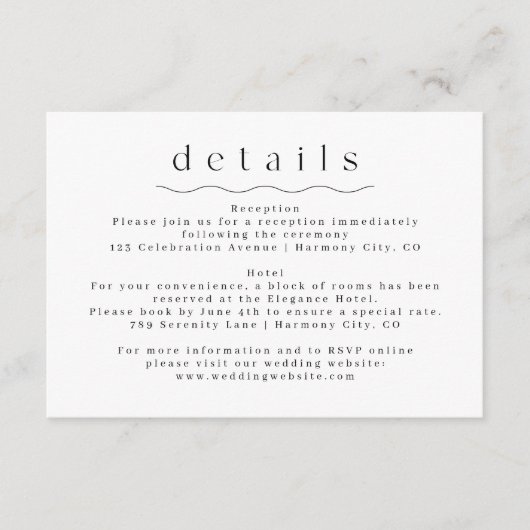 シンプルBoho情報結婚詳細カード エンクロージャーカード (正面)