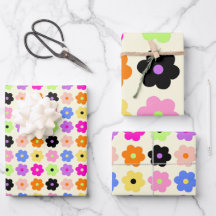 シンプルBOHO花カラフルレトロデイジー模様