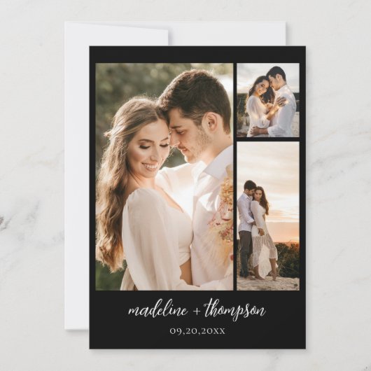 シンプルBoho Black Script写真QRコード結婚s 招待状 (正面)