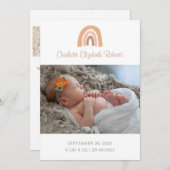 シンプルBoho Rainbow Photo Birth Announcement Card 招待状 (正面/裏面)