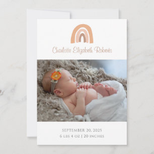 シンプルBoho Rainbow Photo Birth Announcement Card 招待状