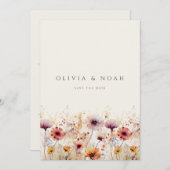 シンプルBoho Wildflower日付のカー結婚ドを保存 案内状 (正面/裏面)