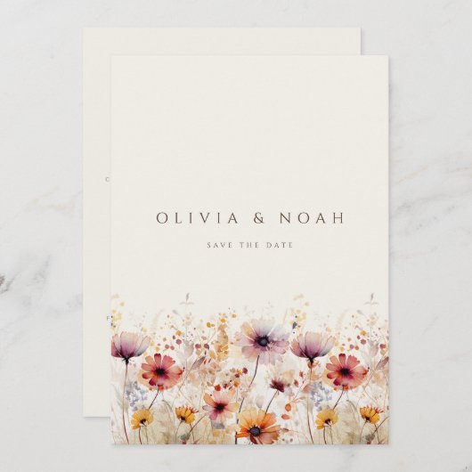 シンプルBoho Wildflower日付のカー結婚ドを保存 案内状 (正面/裏面)