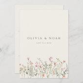 シンプルBoho Wildflower日付のカー結婚ドを保存 案内状 (正面/裏面)