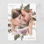 シンプルBotanical One Photo's 結婚 Thank You ポストカード (正面)