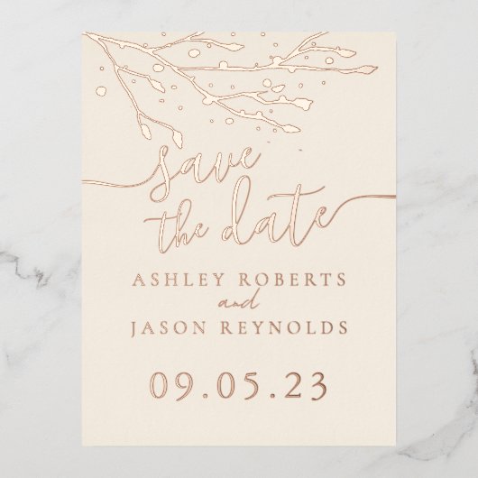 シンプルBranch日付カードの保存 箔シーズンポストカード (正面)