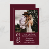 シンプルBurgundyミニマモダンリスト写真結婚の セーブザデート (正面/裏面)